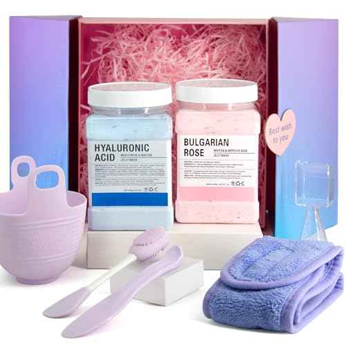 Jelly Mask Set,Hyalorunic Acid Jelly Masks For Facials Professional,Rose Hydro Jelly Face Mask,with Facial Mask Mixing Bowl Set,Headband,Birthday Gifts for Women,Gift Set for Valentine's, Mother's Day