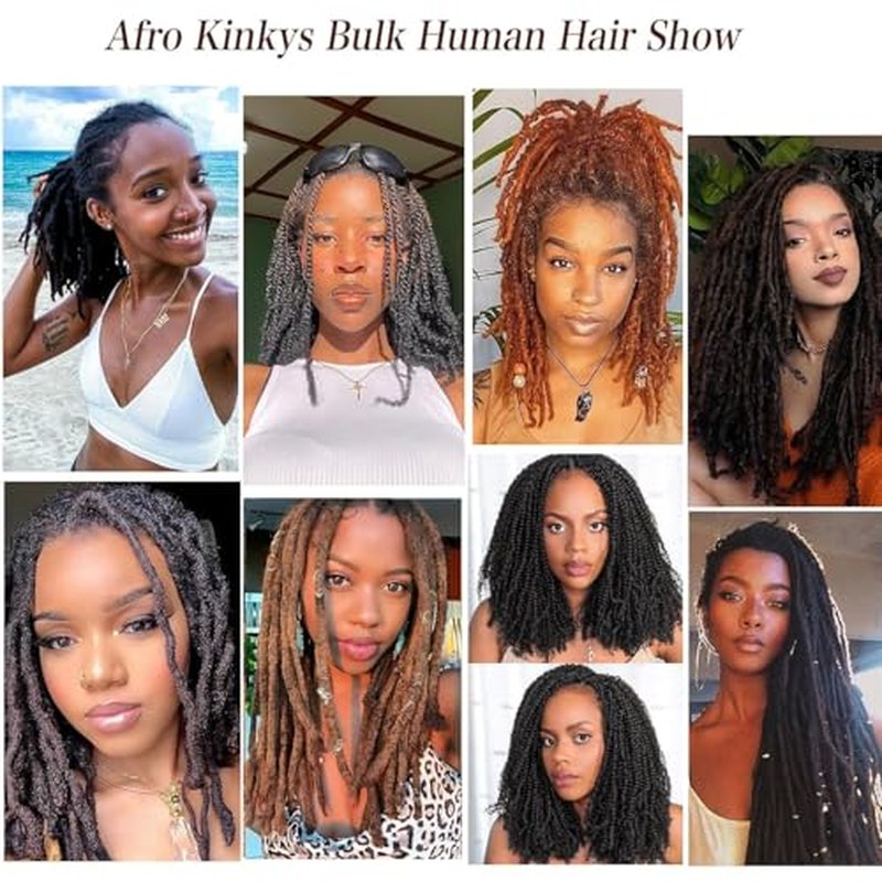 Afro Kinkys Bulk Human Hair Natural Black Afro Kinky-Curly Human Hair Bulk for Twist/Dreadlock Extensions/Repair Locs/Braids 18 Inch 100g/pack Mini Twist Braiding Hair