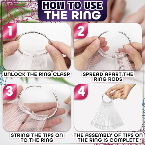 200 Pcs Clear Nail Swatch Sticks - Nail Swatches for Gel Polish - Transparent Acrylic Practice Tips with Metal Rings, Suitable for Displaying Colors, Training Templates for Beginners and Professionals