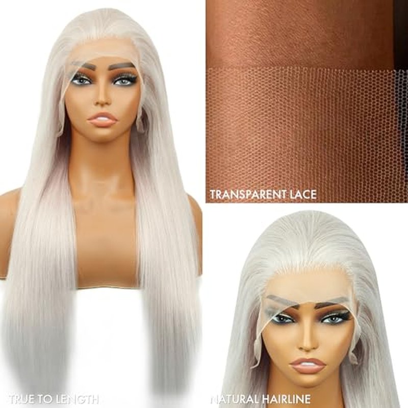 ELISHEVA Grey Lace Front Wigs Human Hair 20 Inch 13x4 Silver Grey Wig 200% Density HD Straight Lace Front Wigs Colored Grey Human Hair Wig
