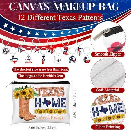 Reginary 24 Pcs State Souvenir Gifts 12 Metal Keychain 12 Cosmetic Bag USA Souvenir Themed Gifts for Traveler Christmas Party(Texas)