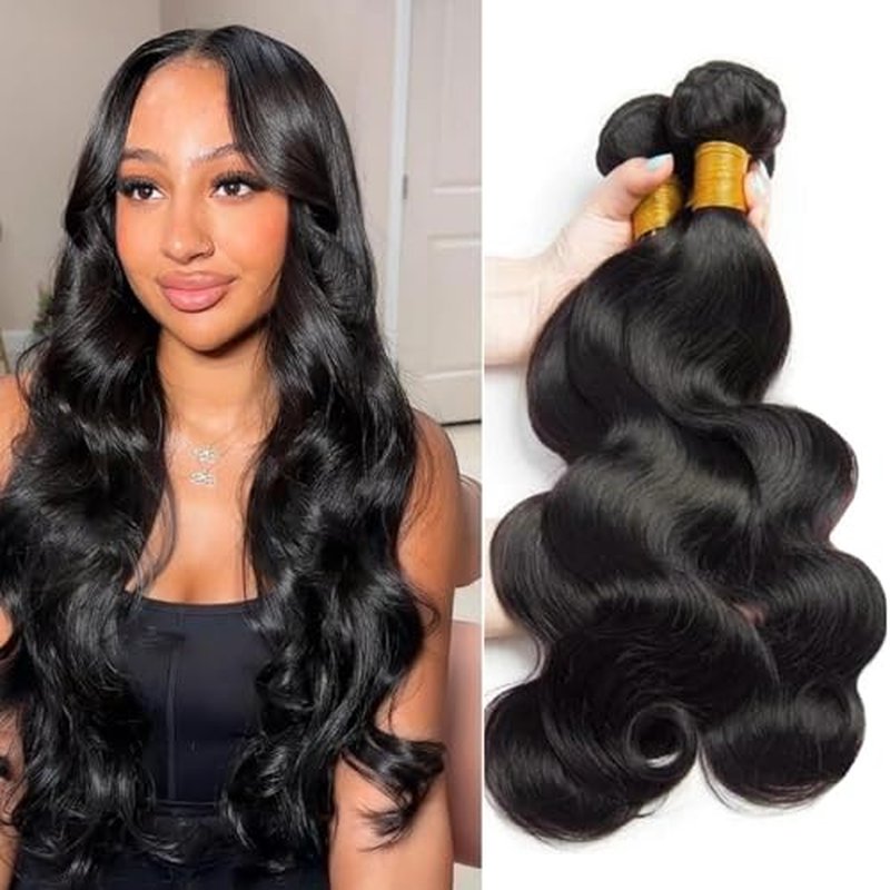 12A Human Hair Bundles 18 20 22 Inch Body Wave 100% Unprocessed Hair 3 bundles Deals Extensions Quick Weave Human Hair Natural Black Color