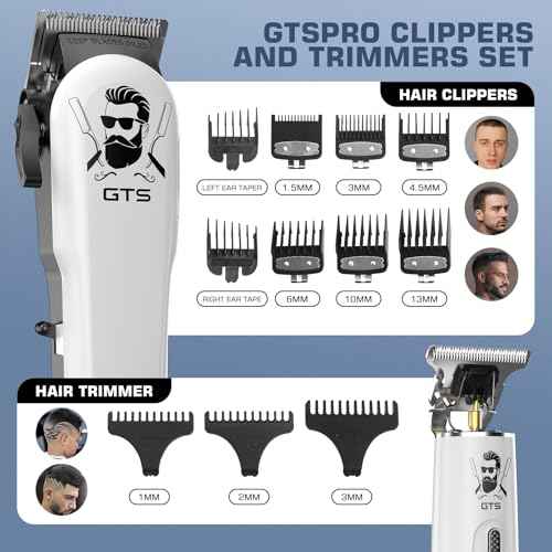 GTSPro Hair Clippers for Men, Clippers and Trimmers Set, Barber Clippers, Electric Hair Trimmer with Box, Gifts for Men White