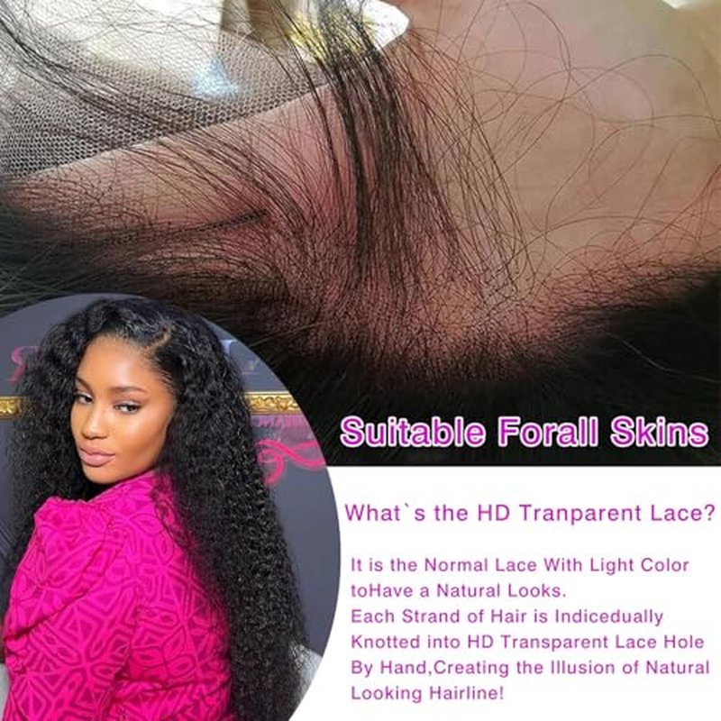 Deep Wave Lace Front Wigs Human Hair 13x6 HD Transparent Lace Front Wigs Human Hair 200% Density Deep Curly Human Hair Wig Pre Plucked Deep Wave Frontal Wigs Natural Color 24 Inch