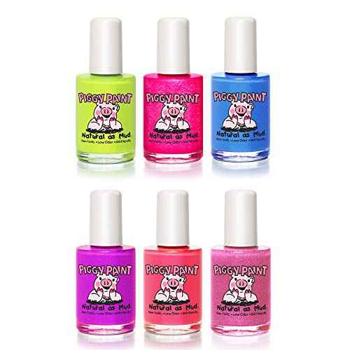 Piggy Paint | 100% Non-Toxic Girls Nail Polish | Safe, Cruelty-free, Vegan, & Low Odor for Kids | Time to Shine (6 Polish Set)