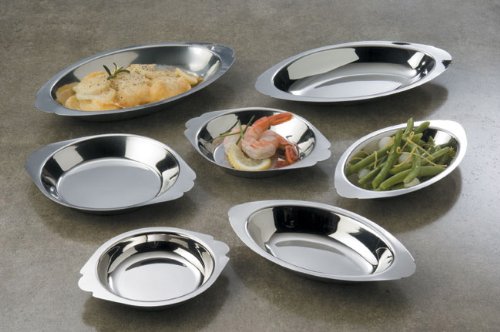 American METALCRAFT, Inc. 12 oz Oval Stainless Au Gratin Dish, 12-Ounce, Silver