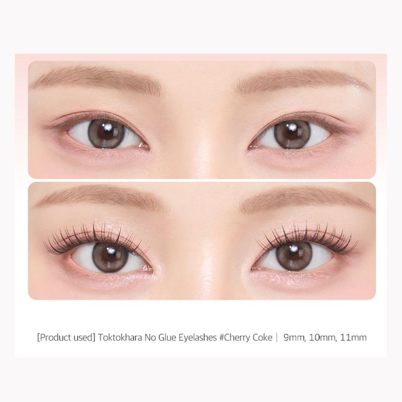 CORINGCO Toktok Hara Light Self Adhesive False Eyelashes, Natural Look, No Glue Needed, Assorted Set of 9/10/11mm, Reusable Lash Clusters Kbeauty (cherry coke light)