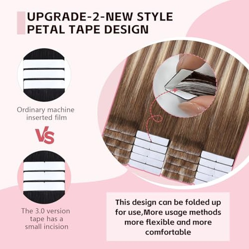 3rd-Generation Invisible Tape in Hair Extensions Human Hair #3/8/22 Walnut Brown to Ash Brown and Golden Blonde 20pcs 40g 18inch Insert Hand-Tied Tape ins Extensions£¨#3/8/22a-18inch£©