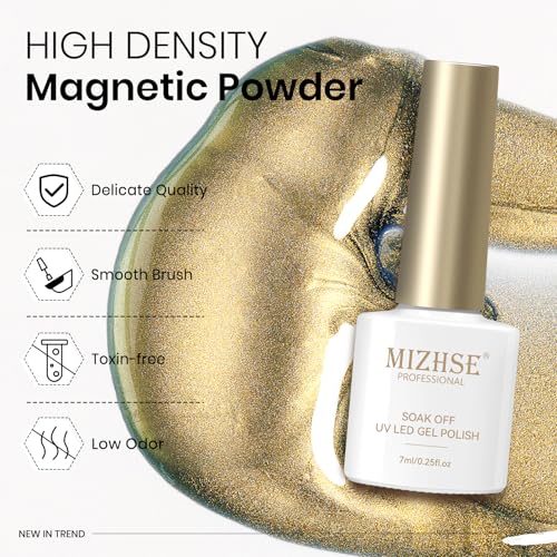 MIZHSE Cat Eye Gel Nail Polish Set, 6 Colors Dawn Ceramic Magnetic Gel Polish with Magnet Stick, Trendy Salon French Nail Polish Kit DIY at Home Gift Set for Women