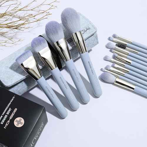 Makeup Brushes, EIGSHOW 15pcs Professional Makeup Brush Set With Case, Premium Synthetic for Foundation Contour Concealers Blush Eye Shadow (BABYBLUE)