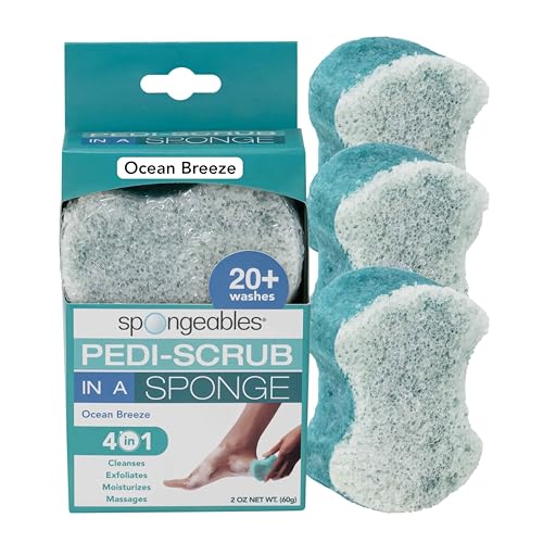 Spongables Pedi Scrub Foot Exfoliating 20+ Wash Sponge, Ocean Breeze, 3 Count