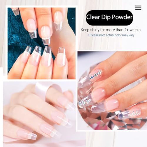 AZUREBEAUTY Dip Powder Clear Color 2Oz/56g, Basic Transparent Acrylic Dipping Powder Crystal French Nail Art Starter Manicure Salon DIY at Home, Odor-Free, Long-Lasting, No Nail Lamp Needed
