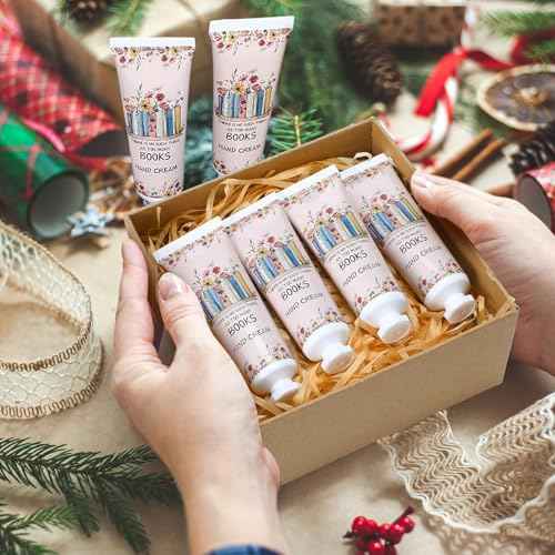 Leelosp 48 Pcs Christmas Hand Cream Mini Book Lover Gift for Women Hand Lotion Travel Size for Dry Cracked Hands Book Club Gifts Bulk Christmas Stocking Stuffer