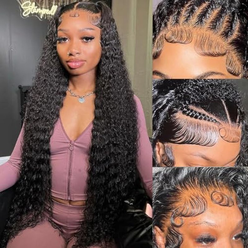 24 Inch Deep Wave Lace Front Wigs Human Hair 13x6 HD Transparent Lace Front Wigs Human Hair Pre Plucked with Baby Hair Deep Wave Wig Human Hair Wet and Wavy Glueless Frontal Wigs 200% Density
