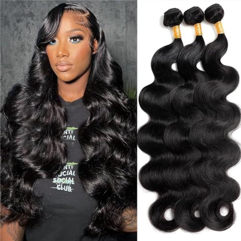 12A Human Hair Bundles 24 24 24 Inch Body Wave Bundle 100% Unprocessed Brazilian Virgin 3 Bundle Human Hair Double Weft Weave Bundle Body Wave Natural Black