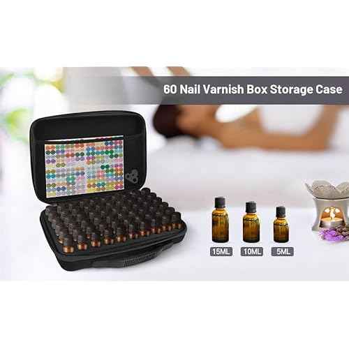 Essential Oil Storage Organizer,60 Bottle EVA Essential Oil Case Essential Oils Box,Essential Oil Storage Carrying Case Holds 5ml- 15ml For Doterra & Young Living,Come with Labels & Bottle (Black)