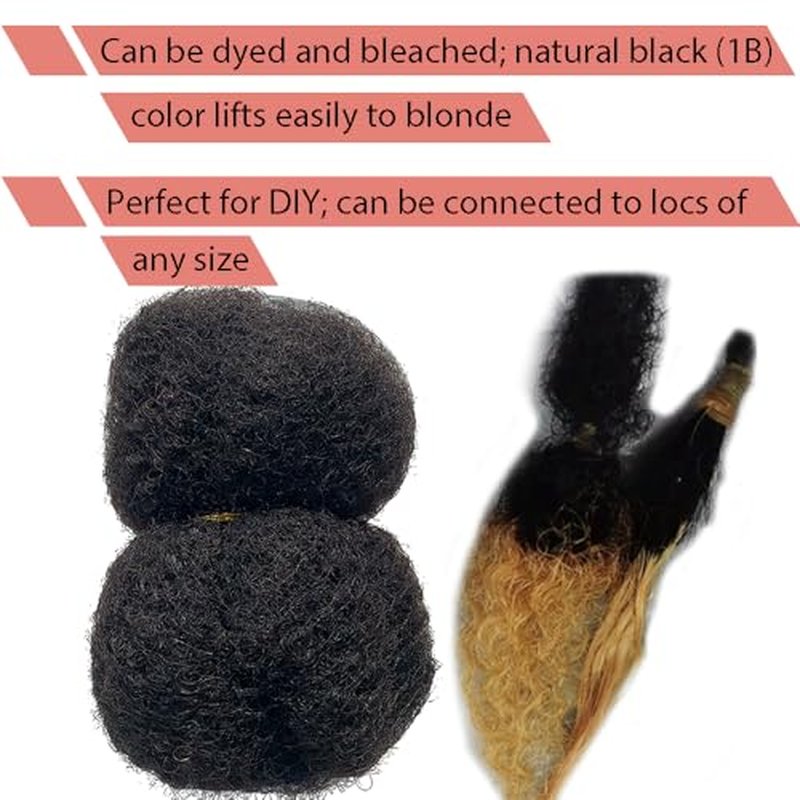 Tight Afro Kinky Human Hair for Dreadlocks,Ideal for Making Locs,Repair Extensions,Twist or Braids 4 Bundles/Package Natural Black #1B 14inch