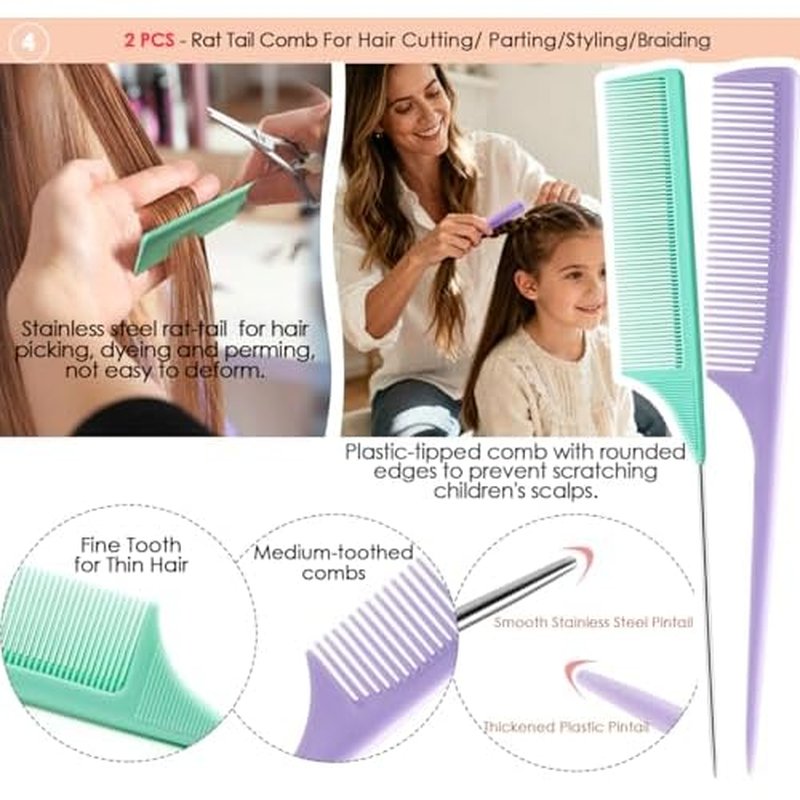 Hair Combs for Women Men, Large Wide Tooth Comb, Fine Tooth, Rat Tail Comb, Comb Set for Wet Curly Thick Thin Hair Styling Detangling (6 PCS)