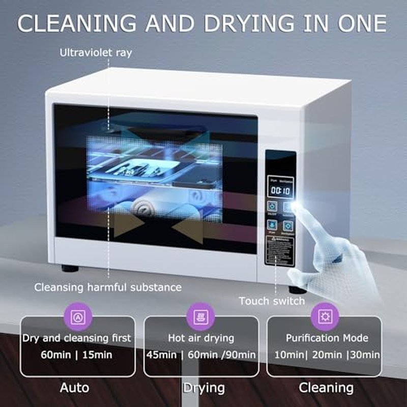 YOTAN 15L Nail Tool Cleaner with Timer Setting, High Capacity Cleaning Cabinet, Multi-Functional Manicure Cleaning Box for Spa Beauty Home Metal Tools, Mobile Phone, Baby Toy, White