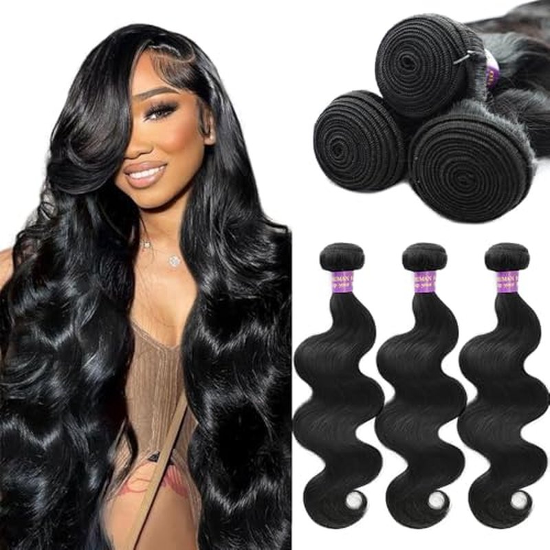 20 22 24 Inch Bundles Human Hair 14A Raw Human Hair Bundles 100% Unprocessed 3 Bundles Human Hair Body Wave Natural Black Hair Bundle Deals Bodywave Bundle