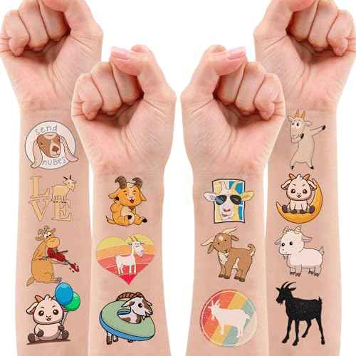 Goat Temporary Tattoos 8 Sheets 80 PCS Farm Goat Party Decorations Supplies Favors Animals Theme Birthday Cute Stickers Christmas Gifts for Boys Girls Class School Prizes Carnival