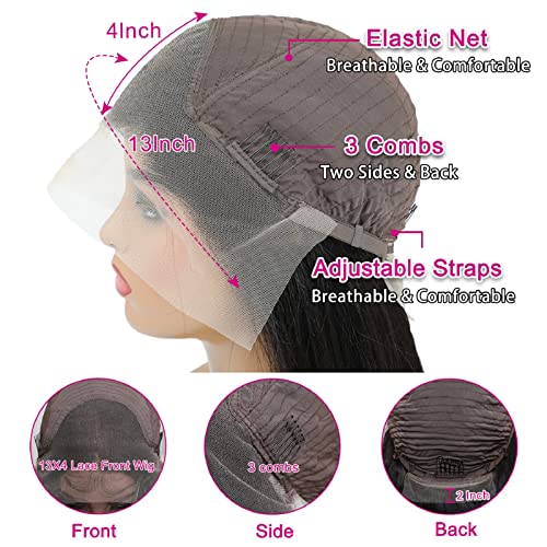 bunGiol Straight HD Transparent Lace Front Wigs Human Hair 13x4 for Black Women Glueless Brazilian Virgin Frontal Hairline 180% Density Pre Plucked with Baby Hair Black 24 inches