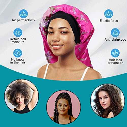 3 Pcs Long Satin Bonnet Sleep Cap,Extra Long Bonnet for Braids,Comfortable Braid Bonnet for Sleeping,Silk Bonnet for Women Dreadlocks,Long Hair,Soft Elastic Band (Black, Green, Red)