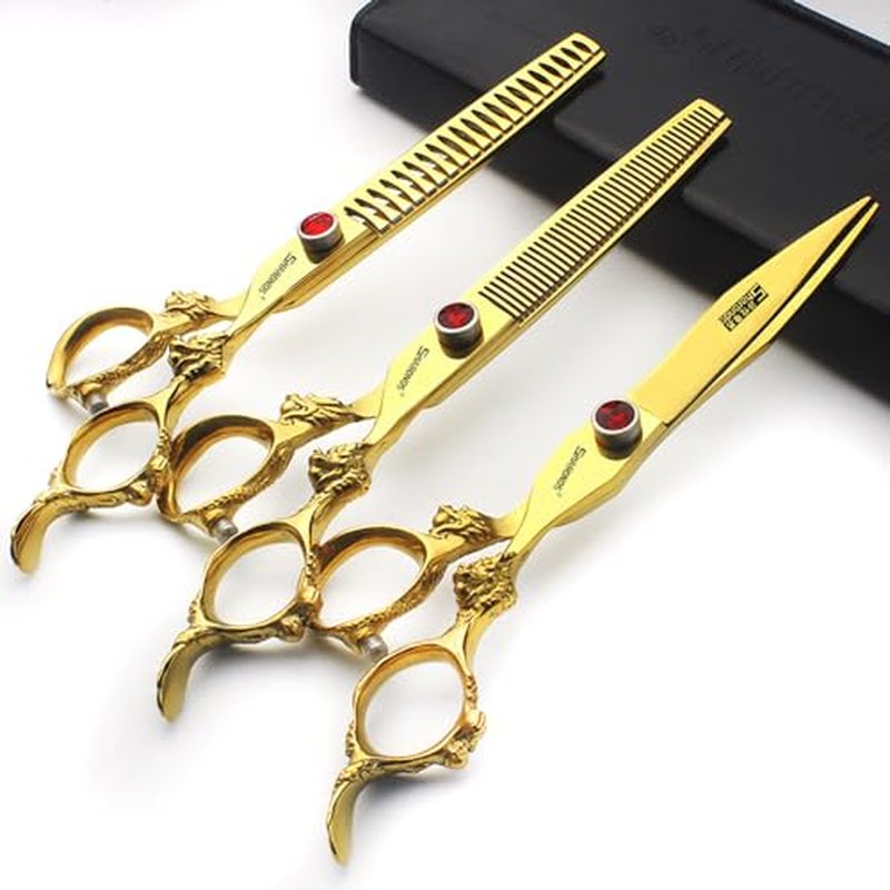 6 inch /7 inch salon professional salon scissors salon hairdresser hair cutting hairstyle pruning tools Japan 440c high hardness stainless steel golden (7 inch-3pc)
