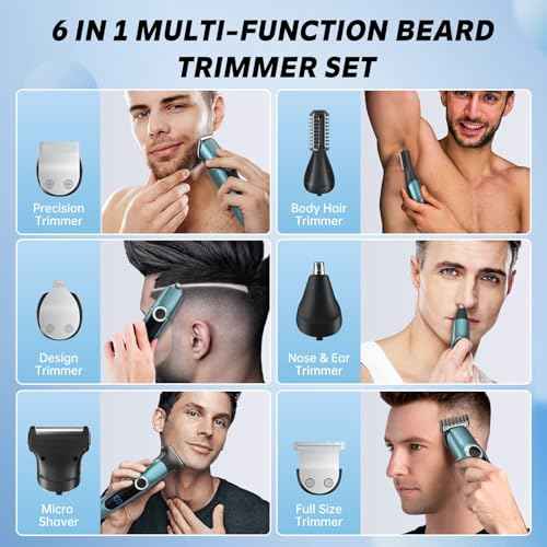 Beard Trimmer for Men Professional Grooming Kit,Face Mustache Trimmers for Men,6 in 1 Mens Beard Trimmer,Cordless Electric Nose Body Hair Clippers,Gifts for Mens Husband Fathers Boys