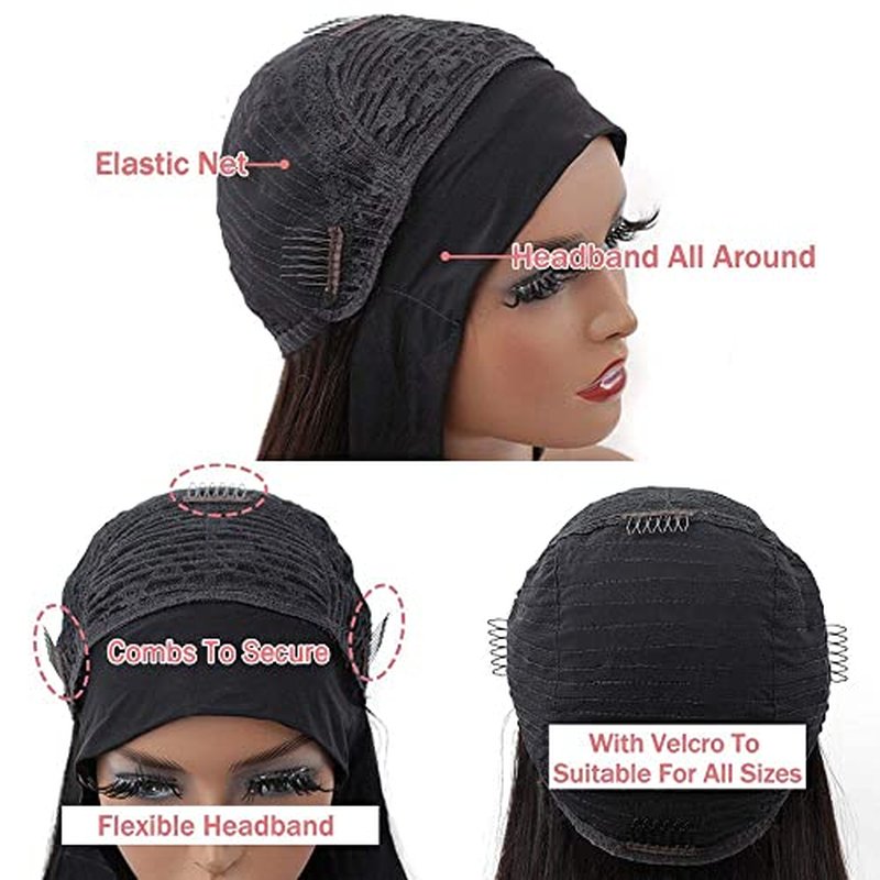 higher Body Wave Headband Human Hair Wig 24 Inch Glueless None Lace Front Wig Brazilian Virgin Hair Wear and Go Wigs for Black Women 150% Density Wigs Natural Color
