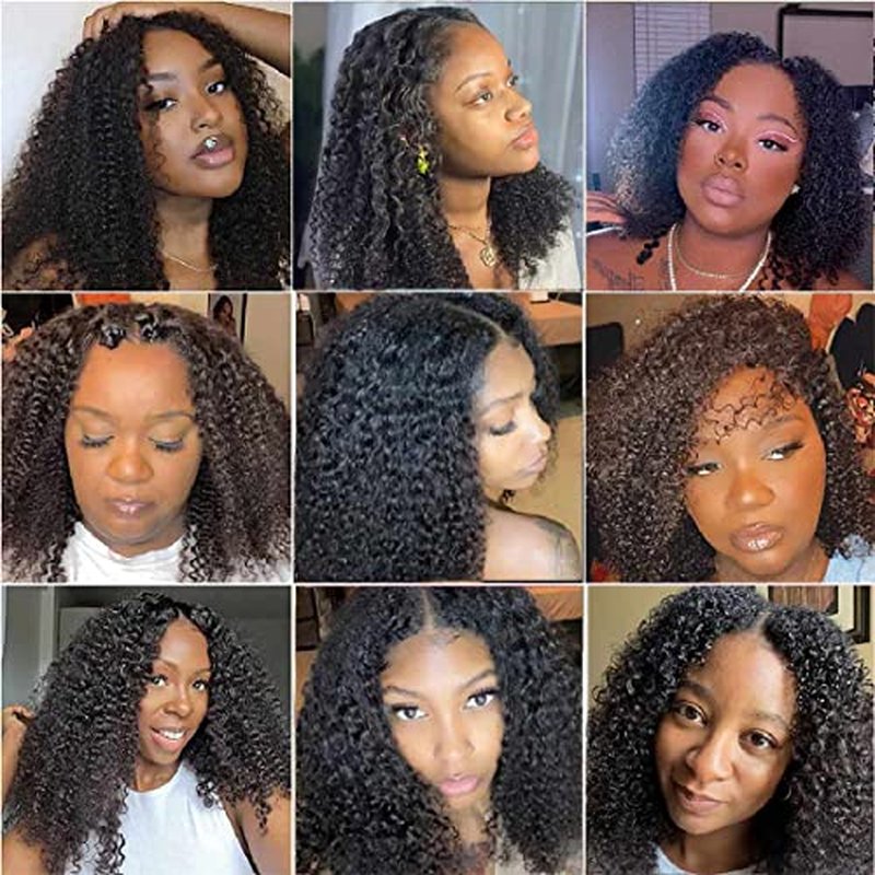 Domiso V Part Wig Human Hair Glueless Upgrade U Part Human Hair Wig 180% Density Kinky Curly Wigs for Women No Leave Out No Glue Beginner Friendly 9A Brazilian Virgin Hair Natural Color 20 Inch