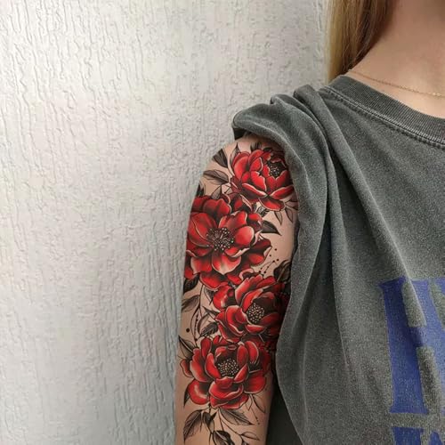 8 Sheets Waterproof Body Art Arm leg Temporary Tattoo Sticker Black Red Rose Flower Wing Gun Butterfly Suit for Men and Women