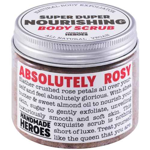 Rose Petal Scrub Foot & Body Exfoliator Infused with Vitamin E and Rose Natural Exfoliating Sugar Body Scrub for Toning Cellulite Skin Care by Handmade Heroes