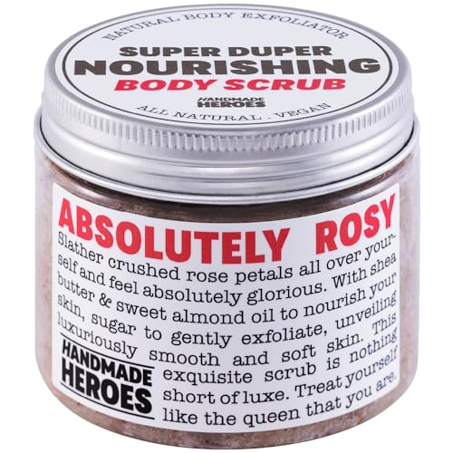 Rose Petal Scrub Foot & Body Exfoliator Infused with Vitamin E and Rose Natural Exfoliating Sugar Body Scrub for Toning Cellulite Skin Care by Handmade Heroes Body Skincare Stocking Stuffers