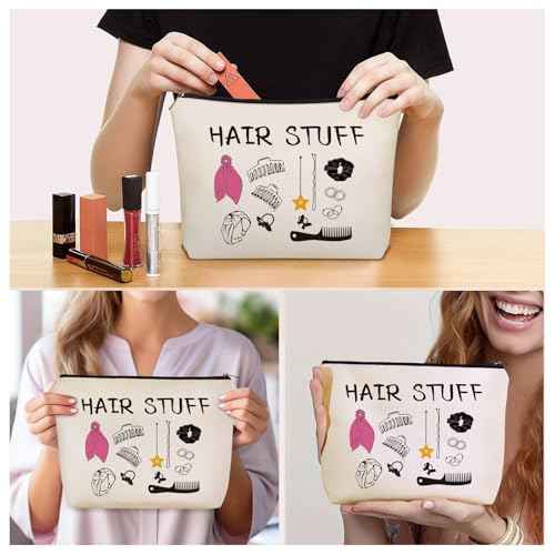 Hair Stuff Makeup Bag Gifts: Hair Accessories Themed Cosmetic & Toiletry Organizer Pouch For Teen Girls & Women Hairstylist Sisters, Friends.Ideal Gift For Travel, Birthdays, & Christmas.