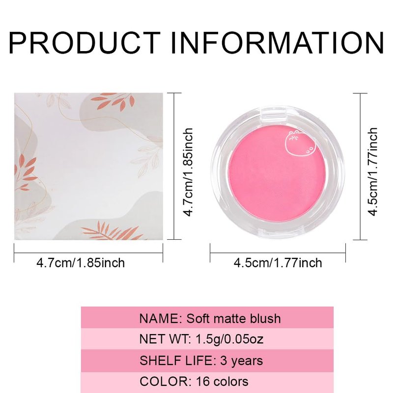 HHLTOH Matte Powder Blush for Cheeks – Long Lasting Natural Face Blusher Makeup, Lightweight Blendable Cheek Color for Women, Vegan & Cruelty-Free – #01 Pale Pink