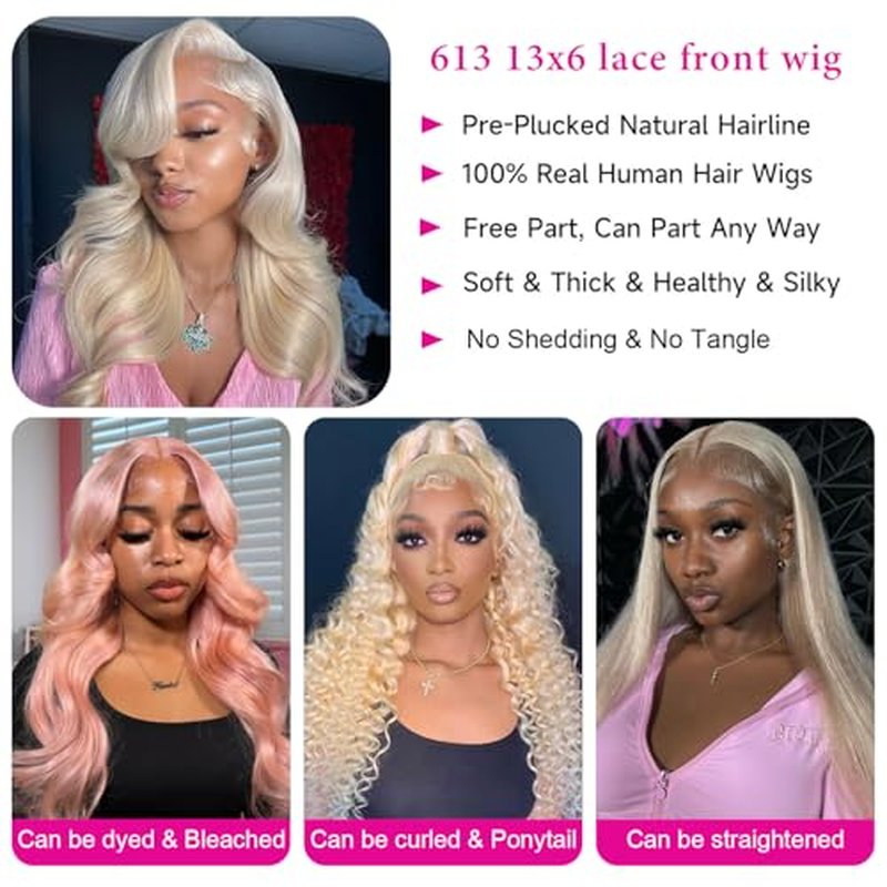 613 13x6 Lace Front Wig Human Hair Transparent Lace Body Wave Blonde Lace Front Wigs Human Hair 613 HD Lace Frontal Wig 200% Density Blonde Wig (22 Inch, 613 13x6 Body Wave Wigs)