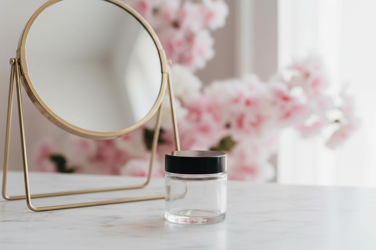 1 oz / 30 ml Clear Thick Wall Glass Jar with Black Lids (12 Pack) Airtight, Smell Proof
