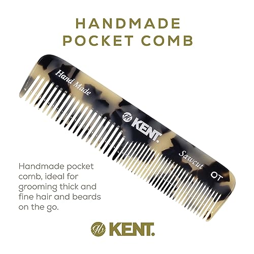Kent OT TW Pocket Comb - Handmade Fine and Wide Tooth Hair Comb for Men, Women, and Kids - Travel, Beard, and Mustache Comb - Saw Cut and Hand Polished Made in England