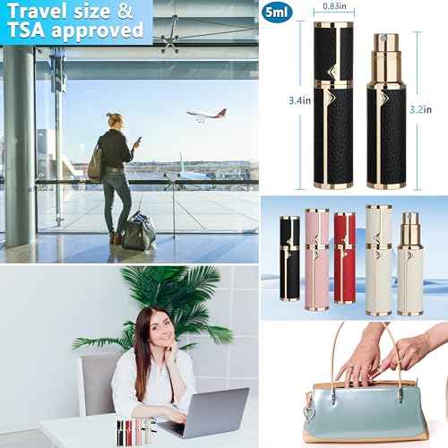 Refillable Travel Perfume Atomizer Bottle - 5ml Luxury Pocket Perfume Dispenser Pump, Travel Perfume Atomiser, Cologne Dispenser, Portable Size Sprayer Bottle for Traveling (Black)
