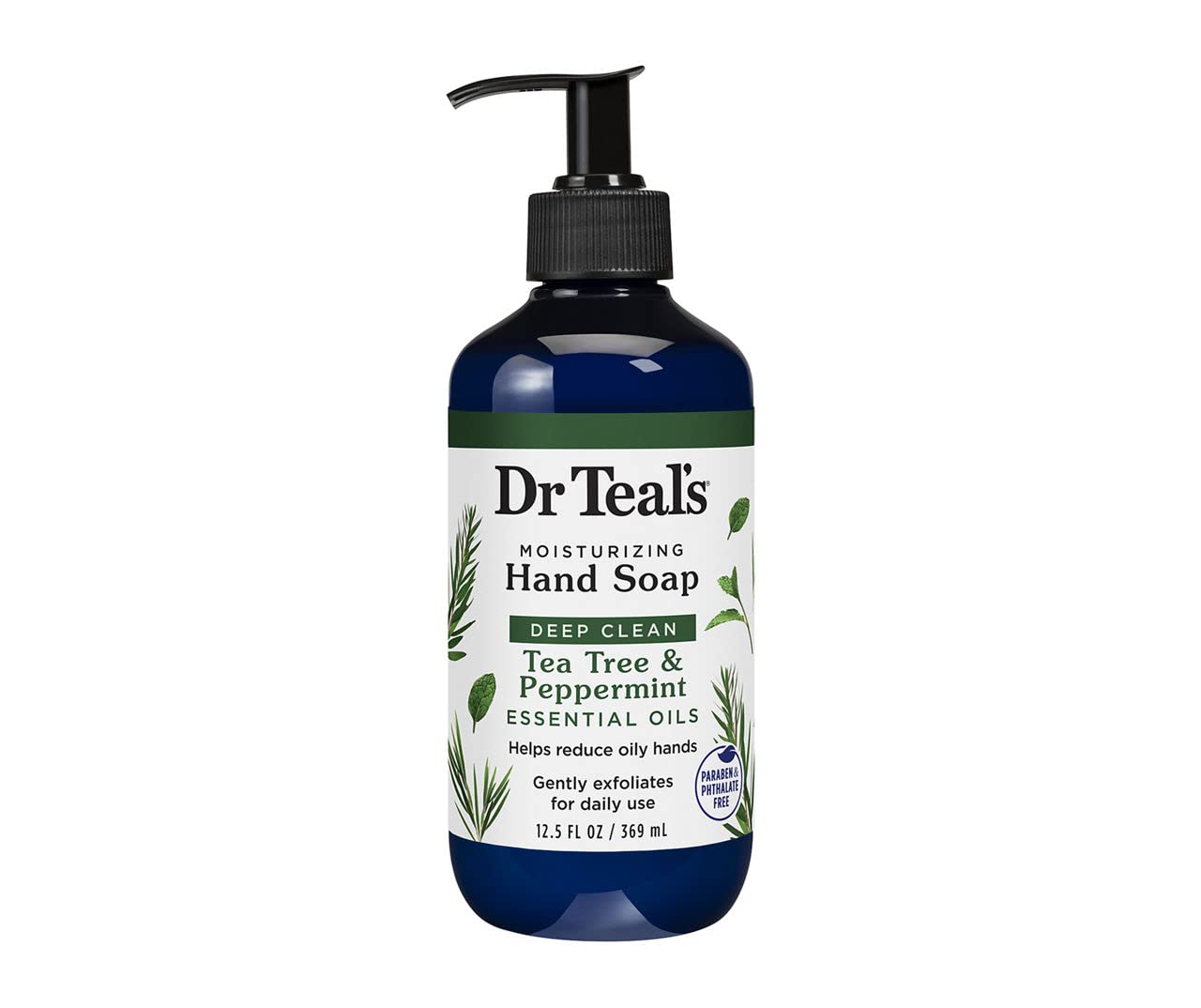 Dr Teal's Moisturinzing Hand Soap, Deep Clean Tea Tree & Peppermint Essential Oils, Exfoliating, Daily Use, No Parabens/Phthalates, 12.5 oz