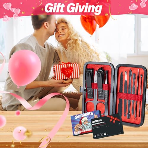 Manicure Set 10 in 1 Mens Gifts Travel Nail Clippers Set for Him, Mens Grooming Manicure Kit Pedicure Tools for Men Women Girls Boys Parents Husband Wife with Black Leather Case