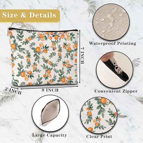 GREOXG Orange Print Makeup Bag, Small Travel Cosmetic Bag with Zipper, Cute Makeup Pouch Gift Ideas for Women Teen Girls Friends Mom Sisters Teacher Birthday Christmas Wedding Graduation-E31