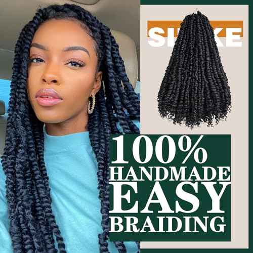 Passion Twist Crochet Hair 18inch 6packs Pre-Twisted Synthetic Long Curly 12 Roots Braiding Hair Extensions For Women (18 inch, 1B)