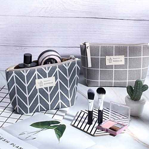 Boao 8 Pieces Canvas Cosmetic Bags Printed Small Makeup Bag Multi Function Travel Organizer Pouch Purse with Zipper for Women Fall Vacation Travel Toiletry storage Christmas Birthday Gift, 8 Styles