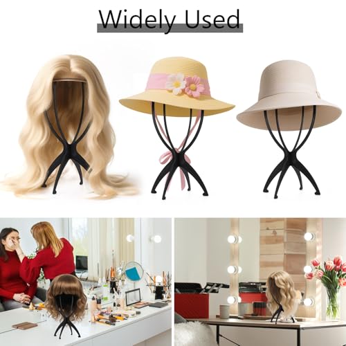 Tecbeauty 9 Pcs Wig Stand, Portable Wig Holder Wig Head Stand for Women Multiple Wigs (Black)