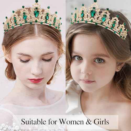 Green Birthday Crown and Sash Tiara for Women and Girls, Crystal Rhinestone Tiara for Birthday Party, Wedding, Quinceanera, Prom, Festival, EF8277