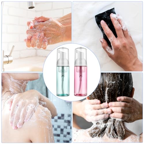 2 Pack Foam Pump Bottle Travel 60 ml/2 oz Small Size Mousse Foam Soap Dispenser Clear Plastic Foaming Soap Dispenser Mini Empty Refillable Pump Containers for Face Wash Lash Shampoo Skin Care