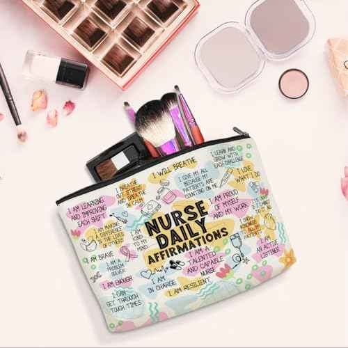 Daily Affirmations Makeup Bag Nurse Accessories for Work Nurse Gifts Nursing Student Essentials Inspirational Gifts for Women Female RN Nurse Coworker Birthday Friendship Nurse Day Travel Toiletry Bag
