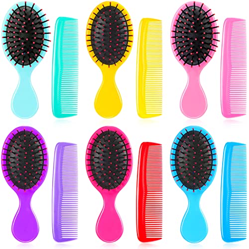 12 Pack Wet Small Hair Brush Combs Set, 6 Detangler Mini Brush Detangling Travel Hair Brush 6 Plastic Fine Wide Combs for Women Men Kids Toddler Girls Baby(Stylish Colors)